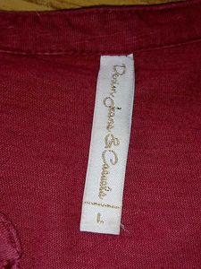 Wine V Neck Henley Maroon Top Cap Sleeves