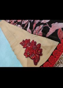 Designer Beige Blouse with Floral Saree