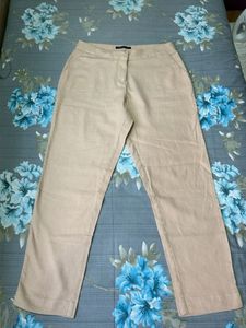M&S Beige Linen Blend Straight-Leg Trousers