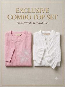 Exclusive Pink & White Textured Duo Top Set