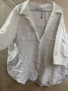 Chic White Crinkle Tunic Shirt