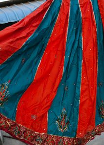 Embroidered Teal &amp; Orange Skirt