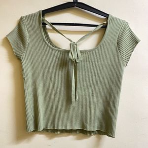 Ribbed Knit Crop Top with Back Tie Detail