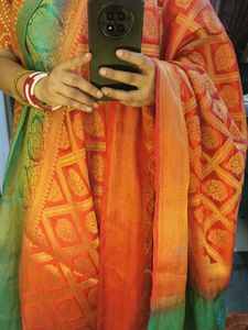 Beautiful Orange & Green Silk Saree