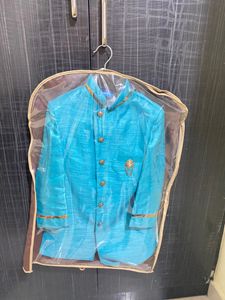 INDIAN ETHNIC FULL SLEEVS JACQUARD INDO WESTERN SHERWANI AND DHOTI SET