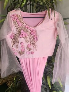 Elegant Pink Embellished One Minute Saree