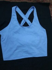 Blue Criss-Cross Back Tank Top