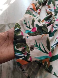 Tropical Print Button-Up Shirt
