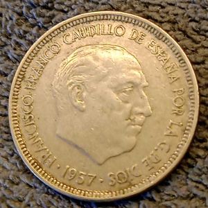 1957 Spain 5 Pesetas Coin
