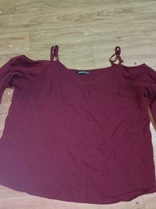 Maroon Cold Shoulder Top