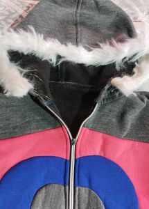 Fuzzy Hooded Zip-Up Jacket
