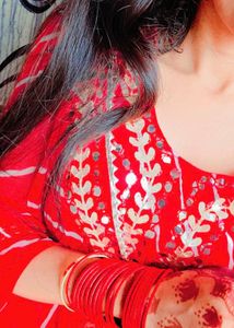 lehriya Red &amp; golden Printed Kurta with heavy dupa