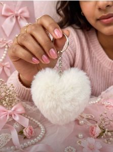 🤍☁️ FLUFFY WHITE PLUSH HEART KEYCHAIN