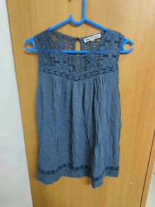 Grey Lace Trim Sleeveless Top
