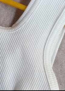 White Ribbed Square Neck Tank Top