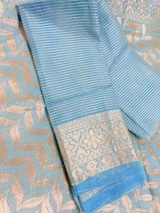 Sky Blue Saree with Picofall &amp; Unstitched Blouse