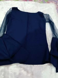 Navy Blue Sheer Sleeve Top