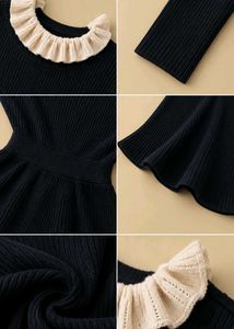 BLACK RIBBED FIT-AND-FLARE DRESS
