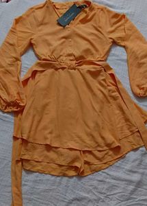 Orange Mini Dress with Long Sleeves