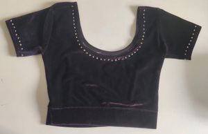 Velvet Crop Top with Embellishments