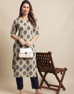 Grey Kurta with Navy Blue Print