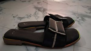 Stylish Black Slides with Rhinestones