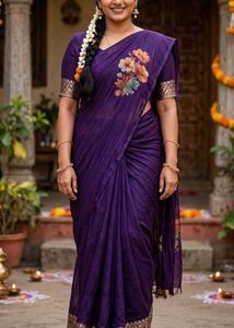 Royal Purple Saree with Gold Border