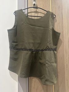 Embellished Olive Green Peplum Top