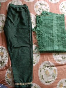 Green Tie-Dye Suit with Embellished Neckline
