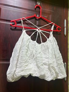 Boho White Crinkle Crop Top