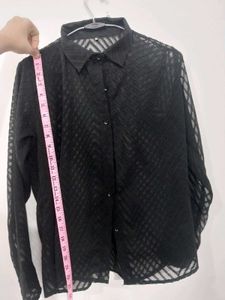 Black Textured Sheer Button-Up Shirt