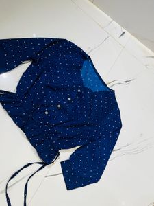 Chic Navy Polka Dot Peplum Top