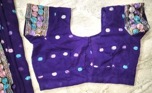 💜 Deep Purple Embroidered Saree