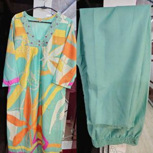Vibrant Embroidery Kurta with Pants Set