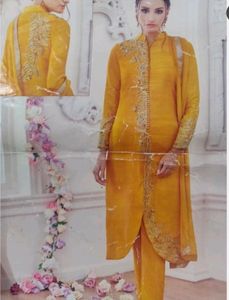 Designer Applique Work Mustard  Suit Set