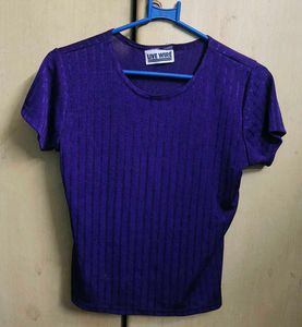 Purple Ribbed Short Sleeve Top