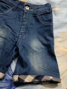 Denim Shorts with Plaid Cuffs