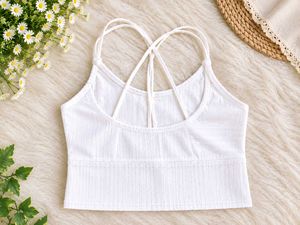 White Ribbed Criss-Cross Strap Cami Top