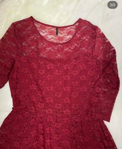 Elegant Red Lace 3/4 Sleeve Dress