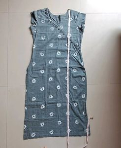 Grey Kurta with White Floral Print
