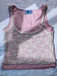 Cute Pink Lace Trim Tank Top