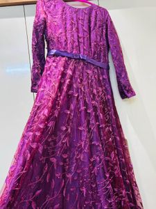 Elegant Purple Floral Embellished Gown