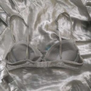 Padded Grey Bra with Lace Trim