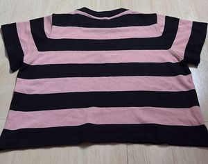 Pink &amp; Black Striped Cropped Top