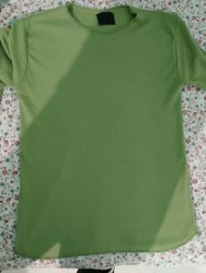 Comfortable Green Ribbed Long Sleeve Top Size M"