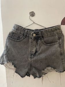 Grey Distressed Denim Shorts
