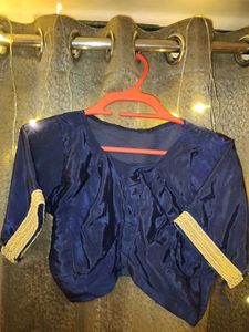 Navy Blue Bolero Blouse with Gold Trim