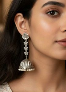 Silver Jhumka Earrings with Pearls