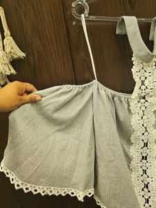 Stylish Grey Off-Shoulder Top with Lace
