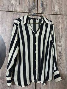 Classic Black & White Striped Button-Up Shirt